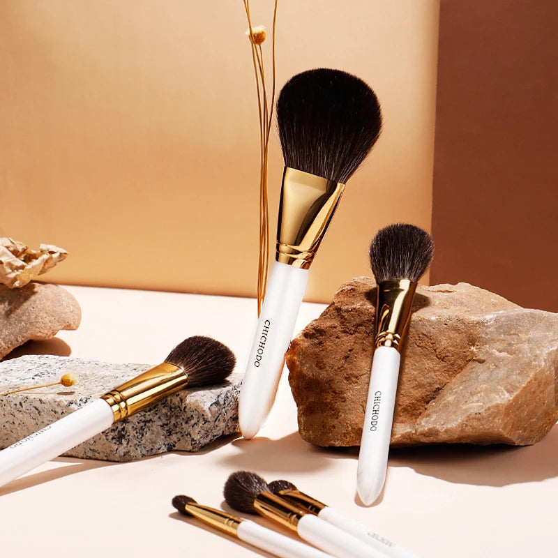 CHICHODO Makeup Brush-Luxurious Golden Autumn 10PCS Brushes Set-High Level Fox&Goat&Synthetic Hair Professional Makeup Tools - Kellylooks Shop