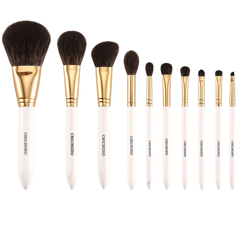 CHICHODO Makeup Brush-Luxurious Golden Autumn 10PCS Brushes Set-High Level Fox&Goat&Synthetic Hair Professional Makeup Tools - Kellylooks Shop
