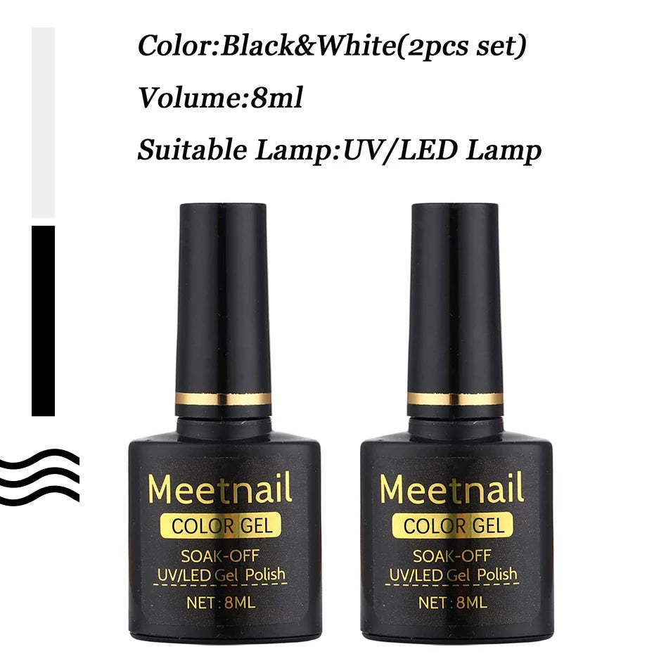 2Pcs Black White Nail Gel Polish Set 8Ml Semi Permanent Soak Off UV LED Varnish Manicure Tools Design DIY Charm Manicure Lacquer - kellylooksshop