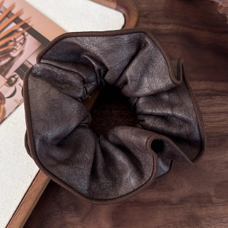 Retro Soft Leather Double Layer Hair Scrunchies Headband Womens Temperament Head Rope Rubber Band Female Autumn Winter Headdress - Kellylooks Shop