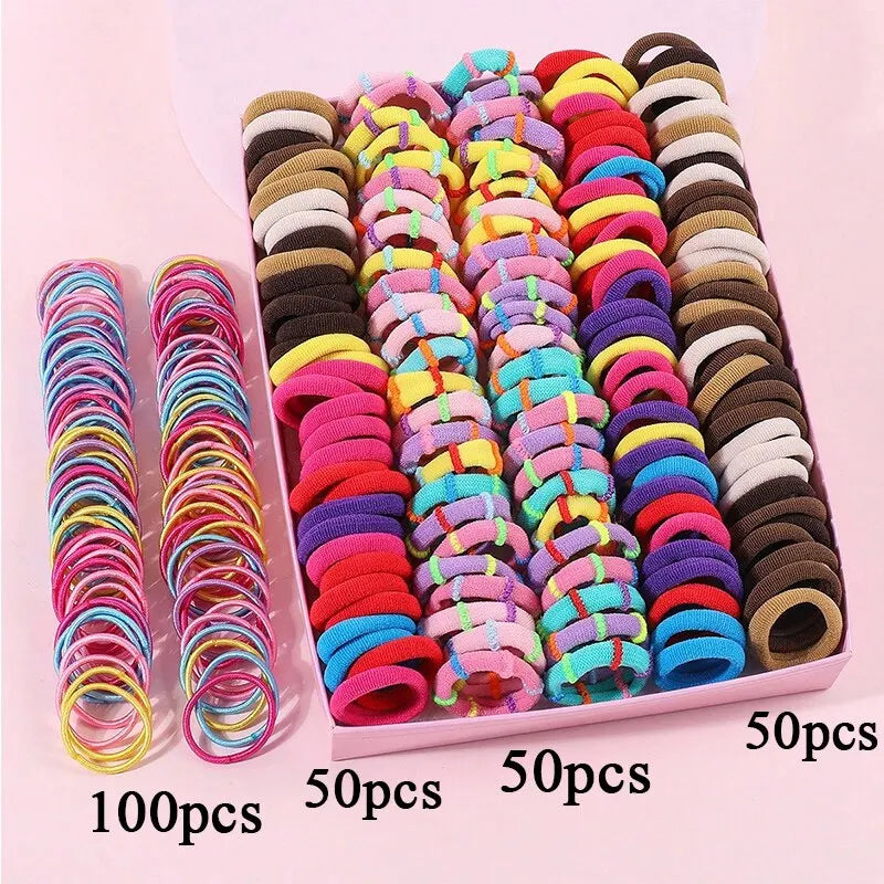 250/300Pcs Girls Colorful Hair Bands Set Nylon Elastic Rubber Band Children Ponytail Holder Scrunchies Kids Hair Accessories - kellylooksshop