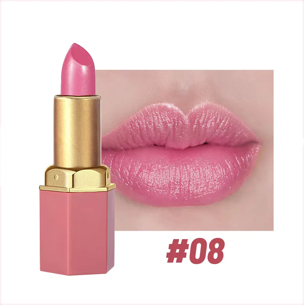 6 Colors Gold Bar Tube Lipstick Matte Texture Pearlescent Glitter Velvet Lipstick Valentine's Day Gift 1PCS - kellylooksshop
