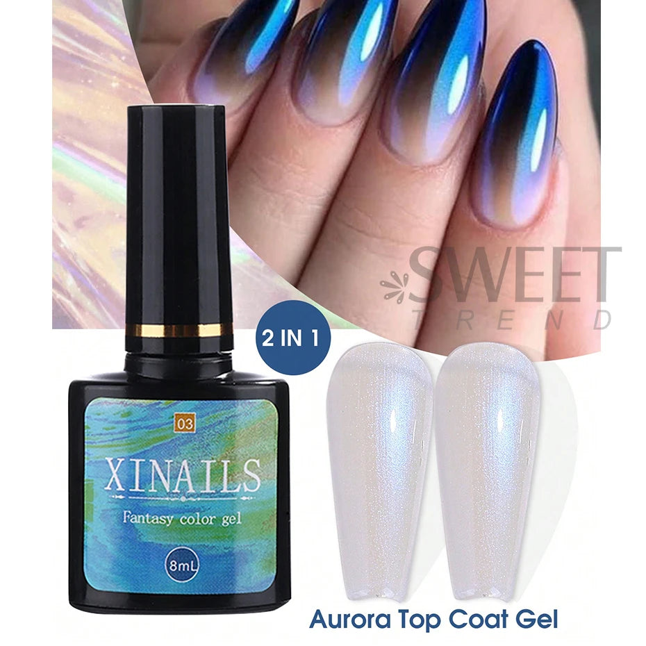8ml Aurora Top Coat Gel Nail Polish Iridescent Pearl Soak Off Lacquer Sealing Shimmer Mermaid Effect UV LED Manicure Varnishes - kellylooksshop