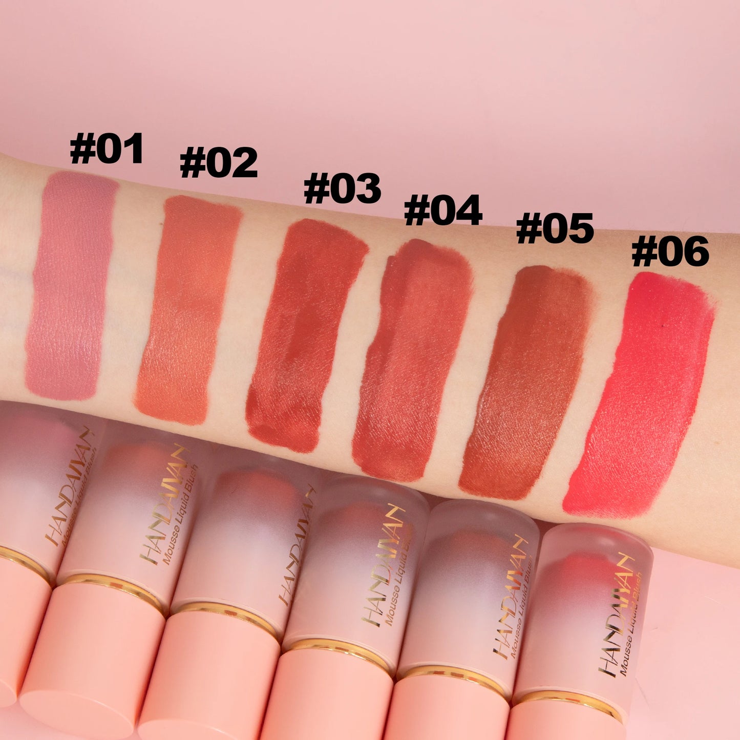 HANDAIYAN 6 Colour Matte Liquid BlushEasy to apply long lasting waterproof blush sponge brush head