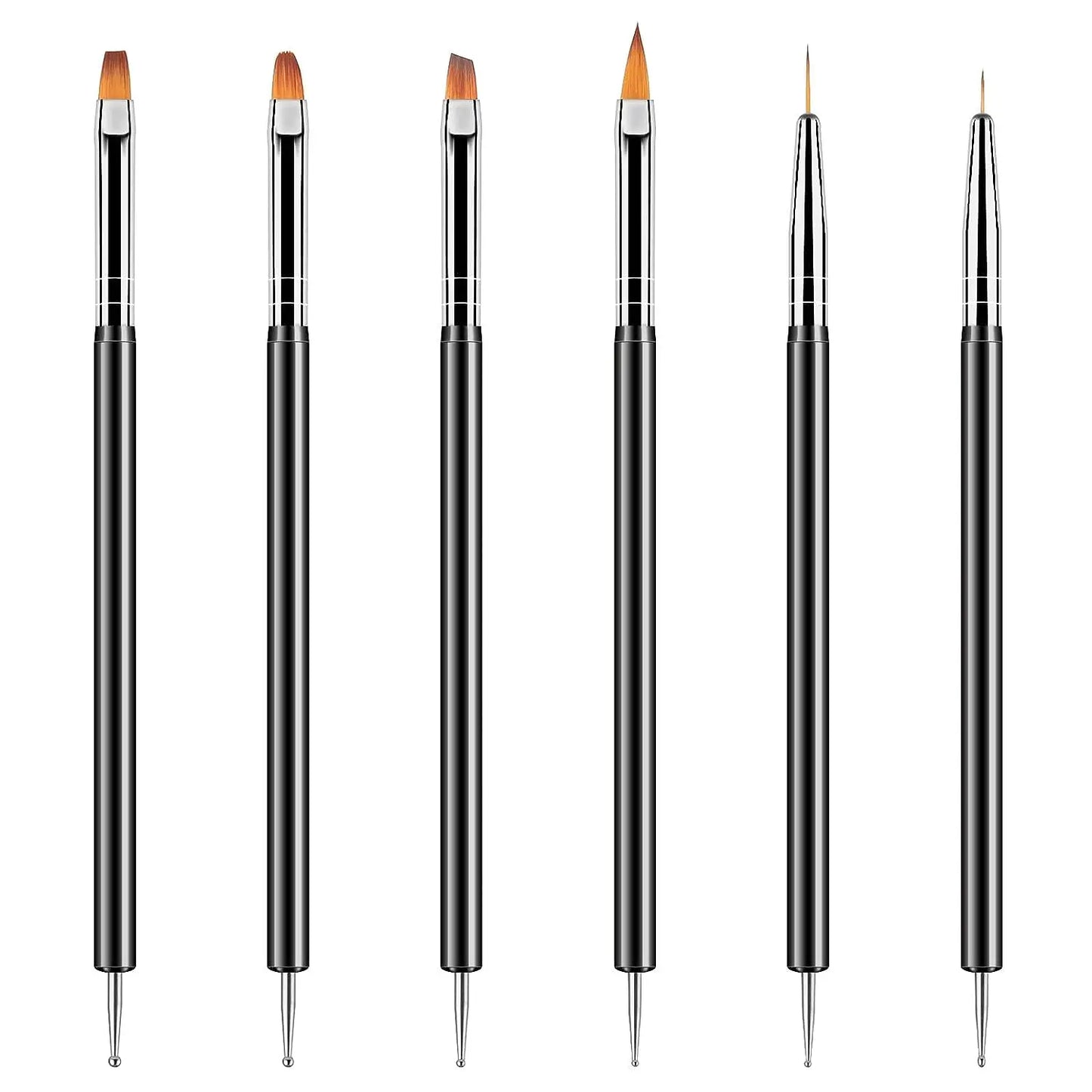 6/31Pcs Nail Art Brush Design Tip Painting Drawing Carving Dotting Pen FlatFan Liner Acrylic Gel UV Polish Manicure Tools - kellylooksshop