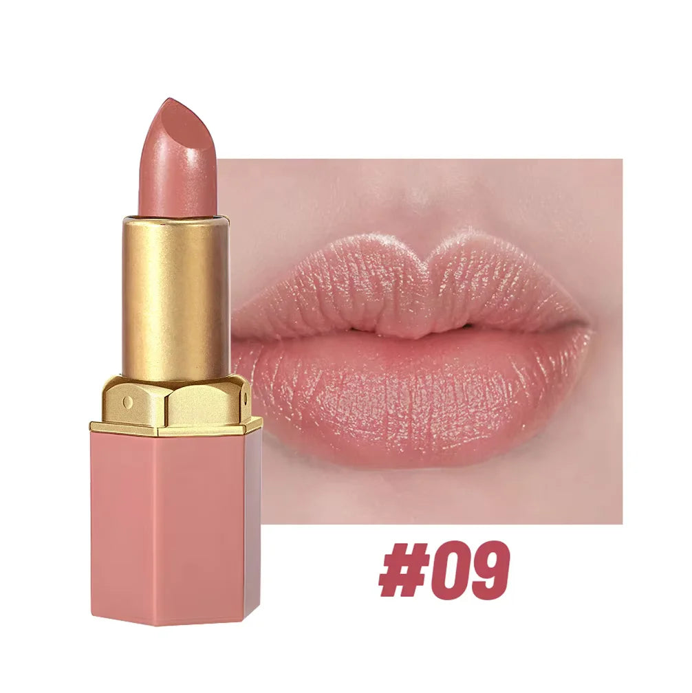 6 Colors Gold Bar Tube Lipstick Matte Texture Pearlescent Glitter Velvet Lipstick Valentine's Day Gift 1PCS - kellylooksshop