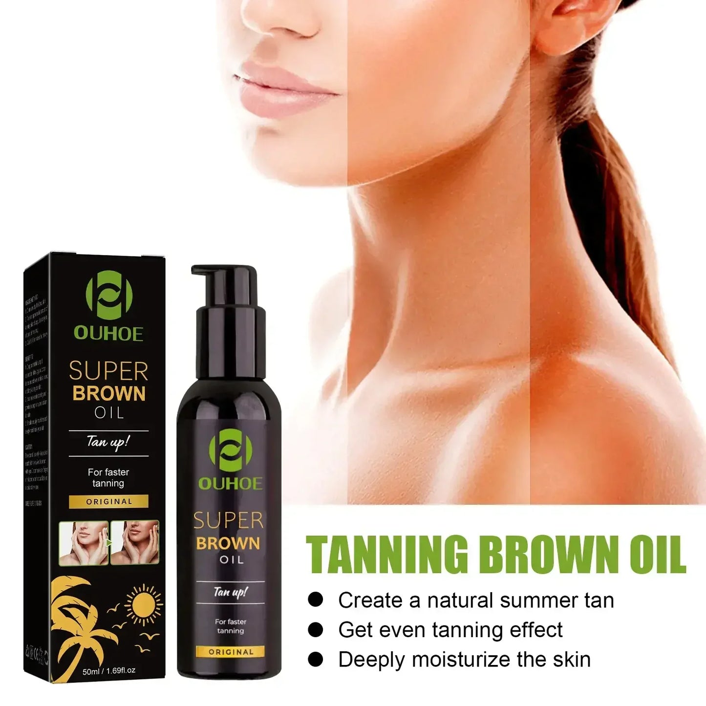 Brown Tanning Oil Sunless Self Tanning Body Bronzer Nourishing Summer Beach Solarium Powerful Natural Tanning Boosting Oil