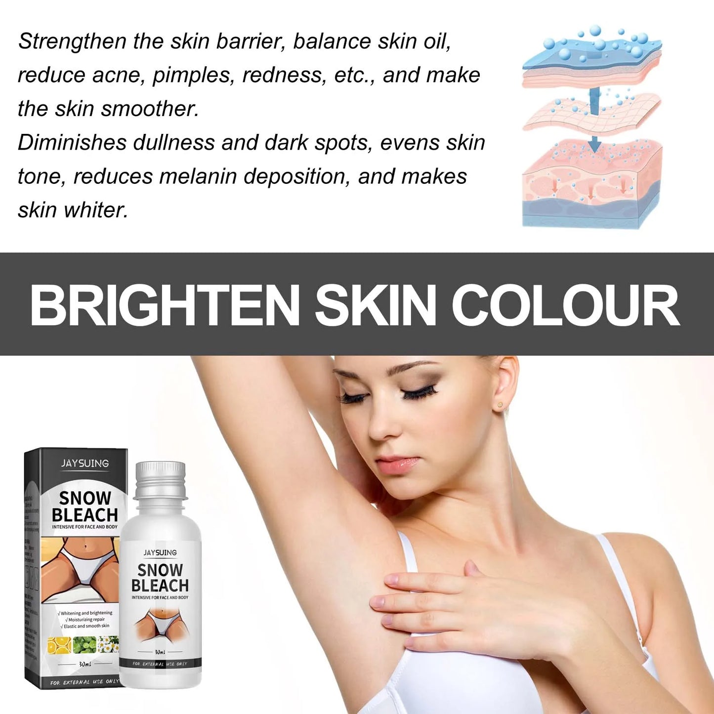 Body Snow Bleach Cream Nicotinamide Removal Dark Spot Melanin Brighten Private Parts Underarm Bleaching Armpit Elbow Knees Joint