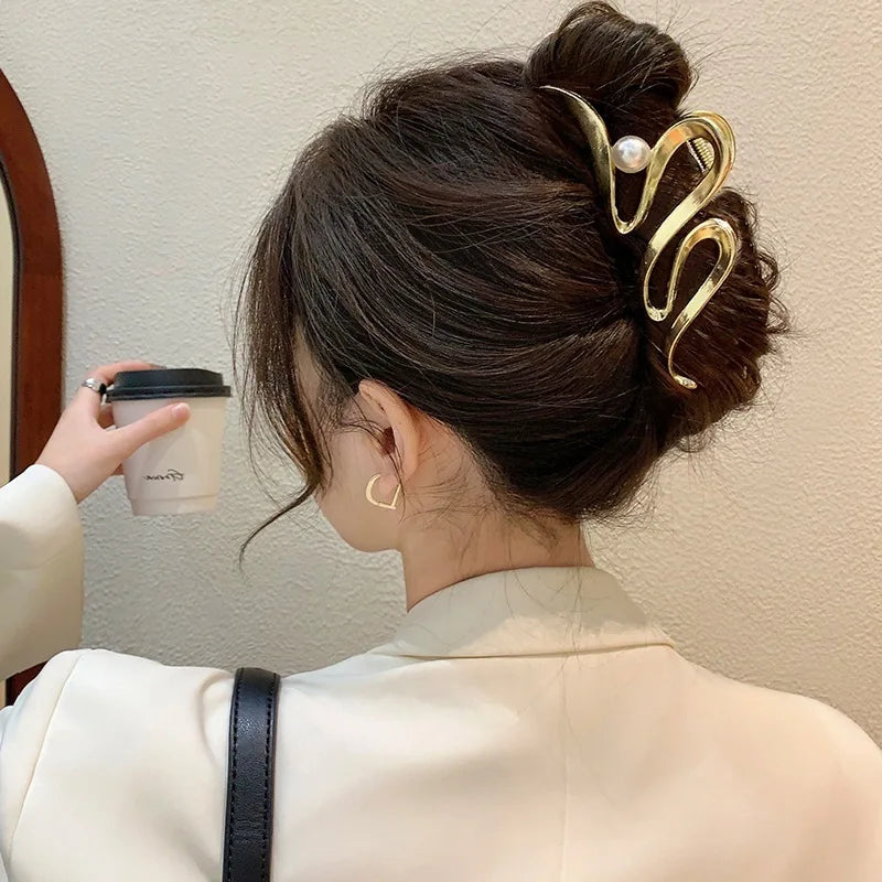 Fashion Elegant Gold Color S-shaped Metal Hairpins Hair Claw For Women Girls Korean Hair Clips Ponytail Clip Hair Accessories - Kellylooks Shop