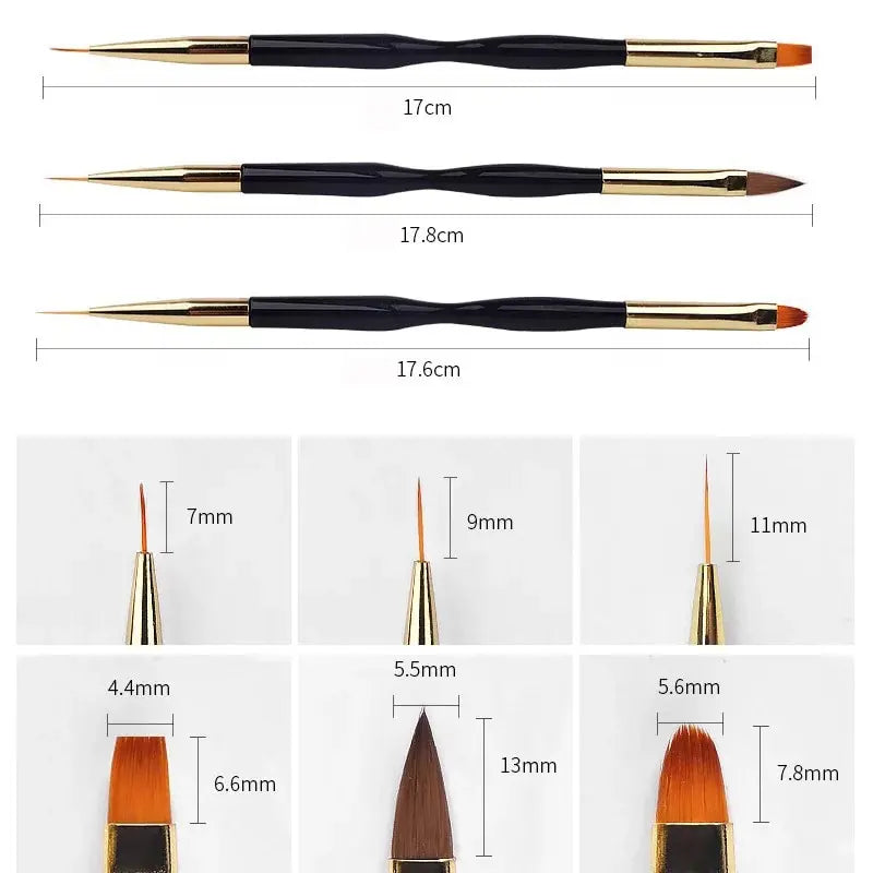 3 Pcs Manicure Brushes Dual Use Gel Gradient Brush Pinceles Ultra Thin Line Drawing Pen Dual End Nail Art Design Painting Tools - kellylooksshop