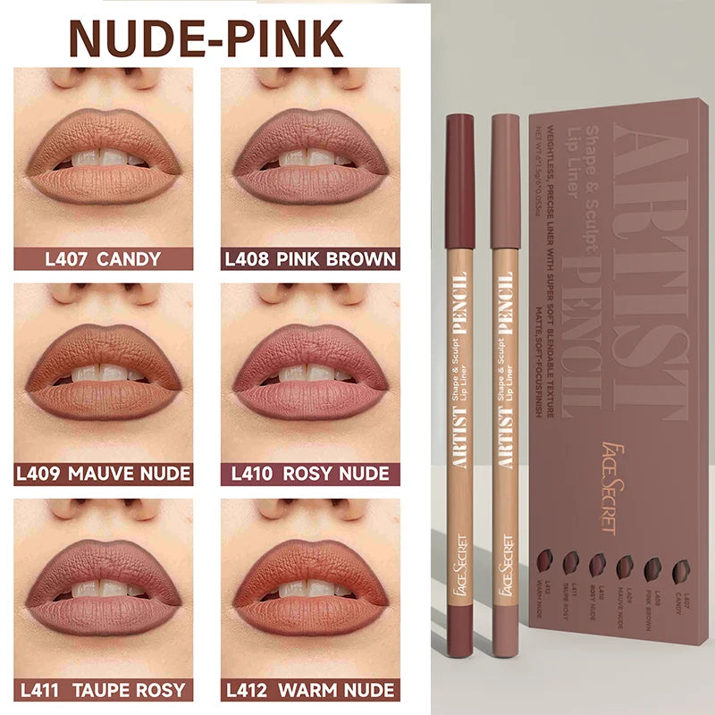 6pcs Face Secret Lip Liner Pencil Set,Ultra-Fine,Smooth Long Lasting Waterproof Matte Velvet,Brown Mixed Color - kellylooksshop
