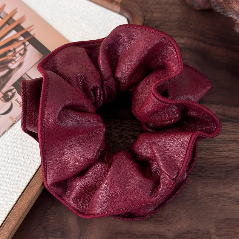 Retro Soft Leather Double Layer Hair Scrunchies Headband Womens Temperament Head Rope Rubber Band Female Autumn Winter Headdress - Kellylooks Shop