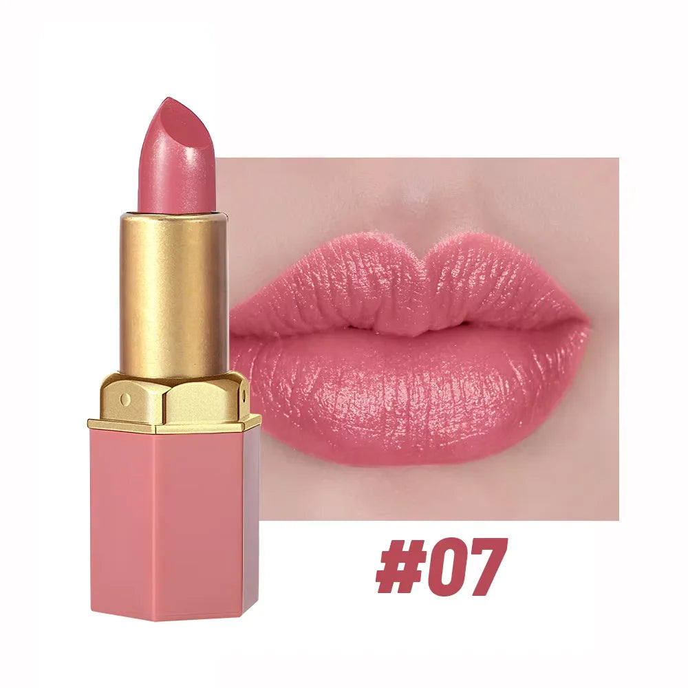6 Colors Gold Bar Tube Lipstick Matte Texture Pearlescent Glitter Velvet Lipstick Valentine's Day Gift 1PCS - kellylooksshop
