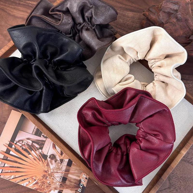 Retro Soft Leather Double Layer Hair Scrunchies Headband Womens Temperament Head Rope Rubber Band Female Autumn Winter Headdress - Kellylooks Shop