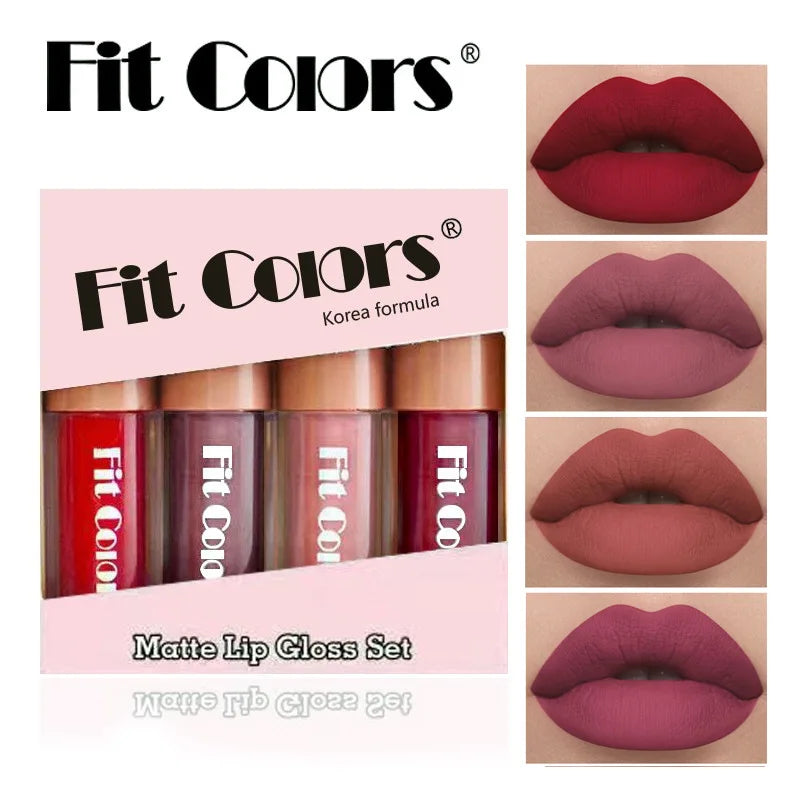 Fit Colors 4-piece Lip Gloss Set Matte Velvet Long Lasting Fruit Non-stick Cup Easy Color Diamond Lip Gloss Set - kellylooksshop