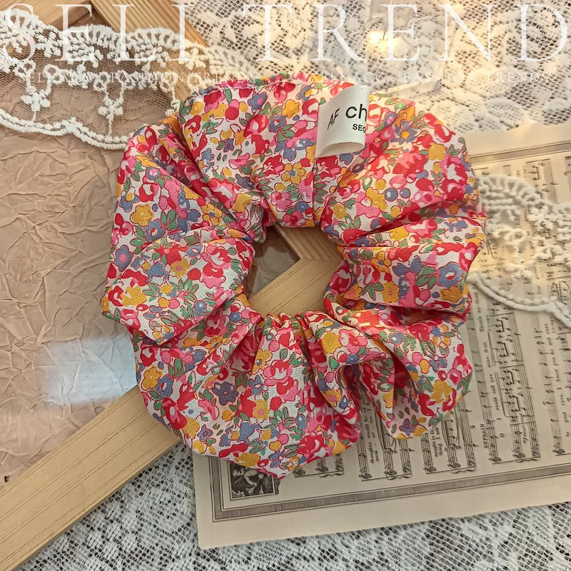 French Fashion Plaid floralScrunchies for Hair bow ribbon French girlish ponytail tie hair accessory versatile Hair ties - Kellylooks Shop
