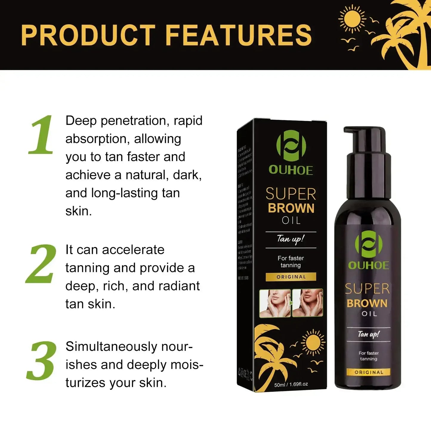 Brown Tanning Oil Sunless Self Tanning Body Bronzer Nourishing Summer Beach Solarium Powerful Natural Tanning Boosting Oil