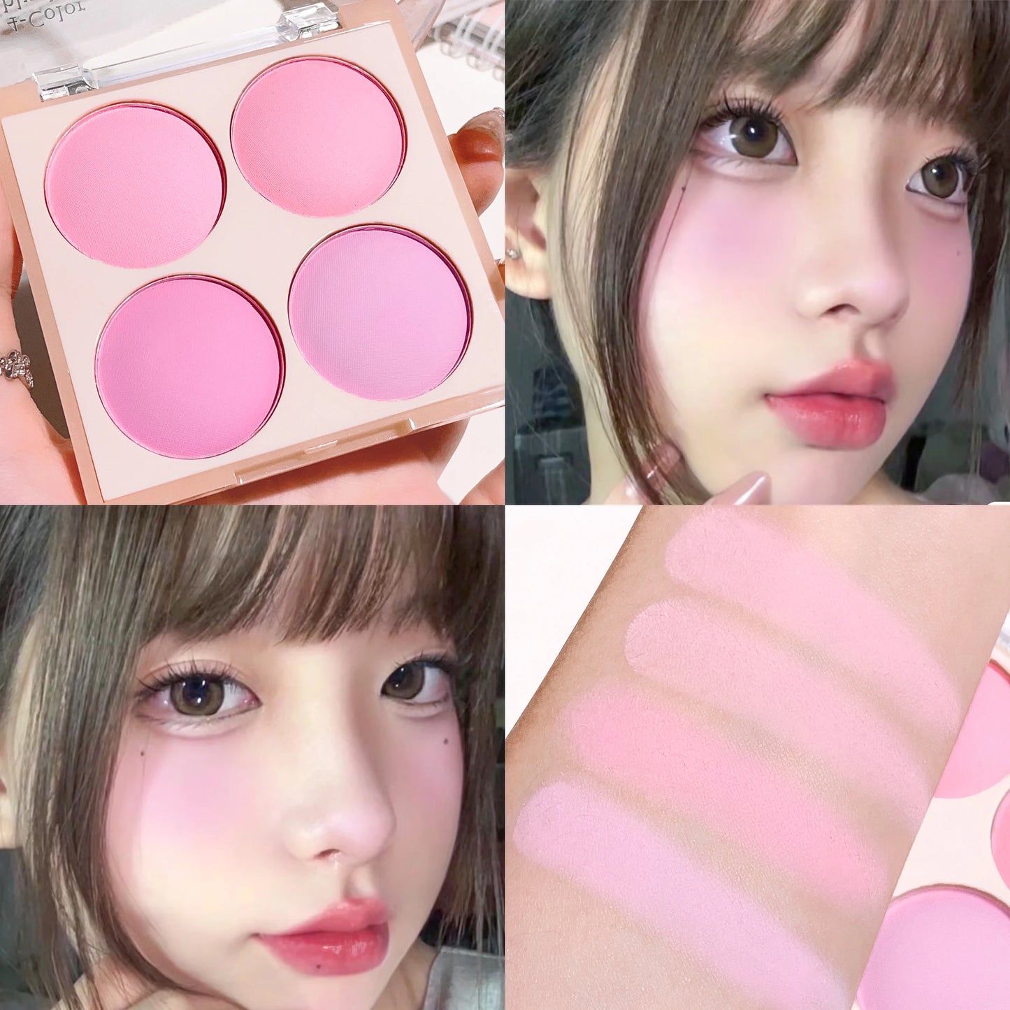 Vibrant Girl Ice Cream Four-Color Blush; Brightening, Natural Bare Makeup Effect, Pigmented, Matte, Fine Texture - kellylooksshop