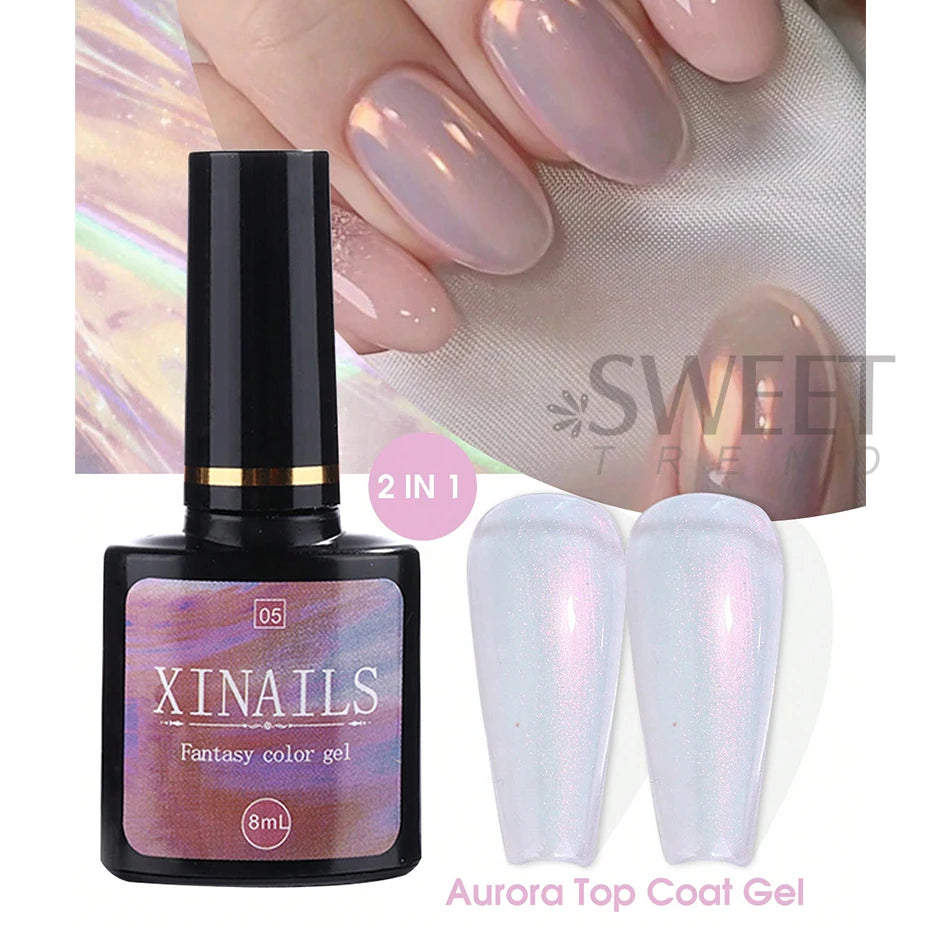 8ml Aurora Top Coat Gel Nail Polish Iridescent Pearl Soak Off Lacquer Sealing Shimmer Mermaid Effect UV LED Manicure Varnishes - kellylooksshop
