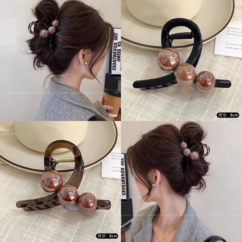 Elegant Pearls 3.15in Cross Hair Claw For Women Girls Sweet Hair Ornament Claw Clip Hair Clip Hairpin Fashion Hair Accessories - Kellylooks Shop