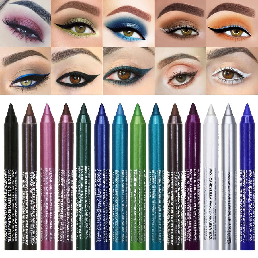 14-Color Colourful Eyeliner Pen, High Pigmented Pearly Shimmer Metallic Smokey Punk Gothic Style Eyeliner, Long Lasting Waterpro - kellylooksshop