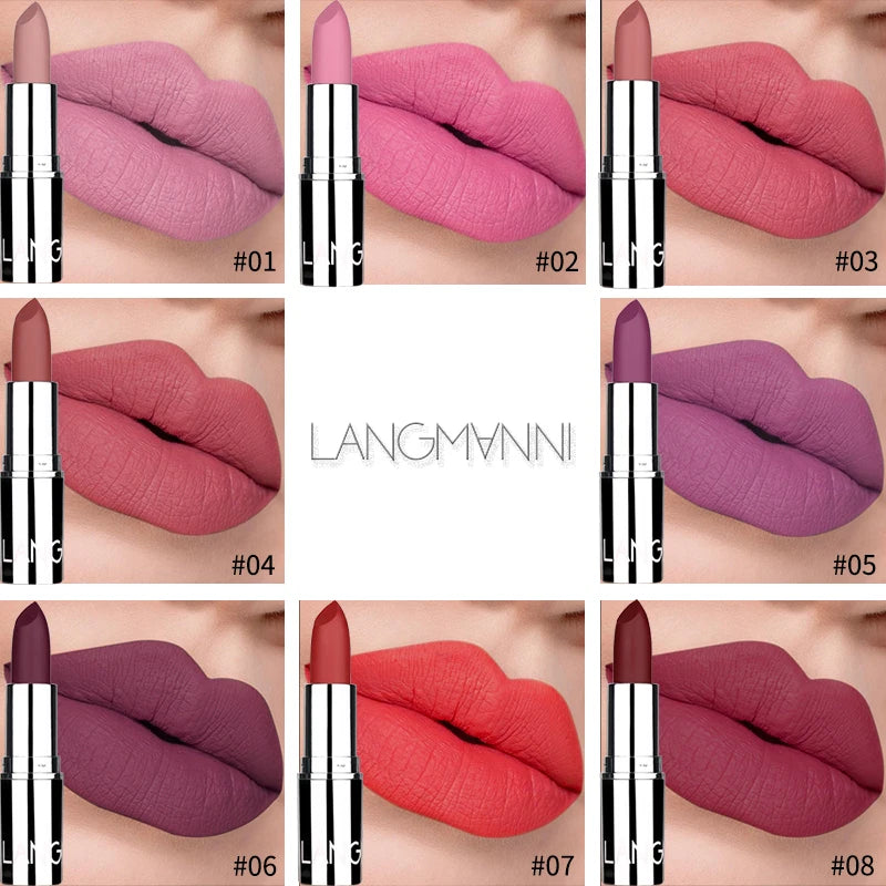Langmani Silver Tube Matte Lipstick Non Staying Cup Makeup Lipstick 8 colors available - kellylooksshop