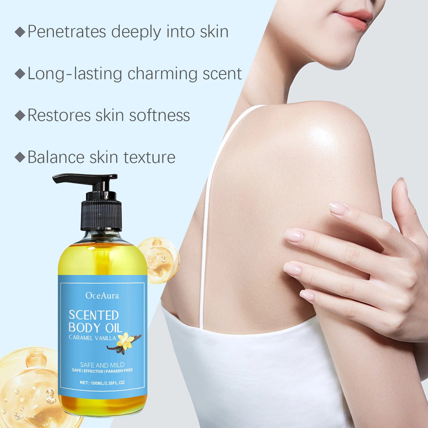 Vanilla Body Massage Oil Improve Moisturizing Relieve Stress Strengthen Nourishing Muscle Relaxing Body SPA Plant Essential Oils