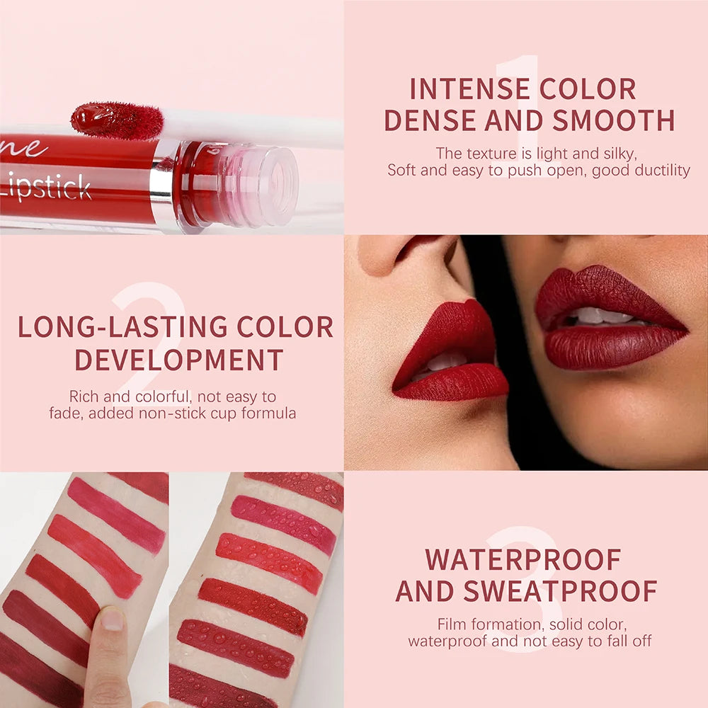 Matte Lipstick Long-Lasting Liquid Lipstick High Pigment Waterproof Velvet Lip Glaze Moisturizing Portable And Non Stick Cup - kellylooksshop