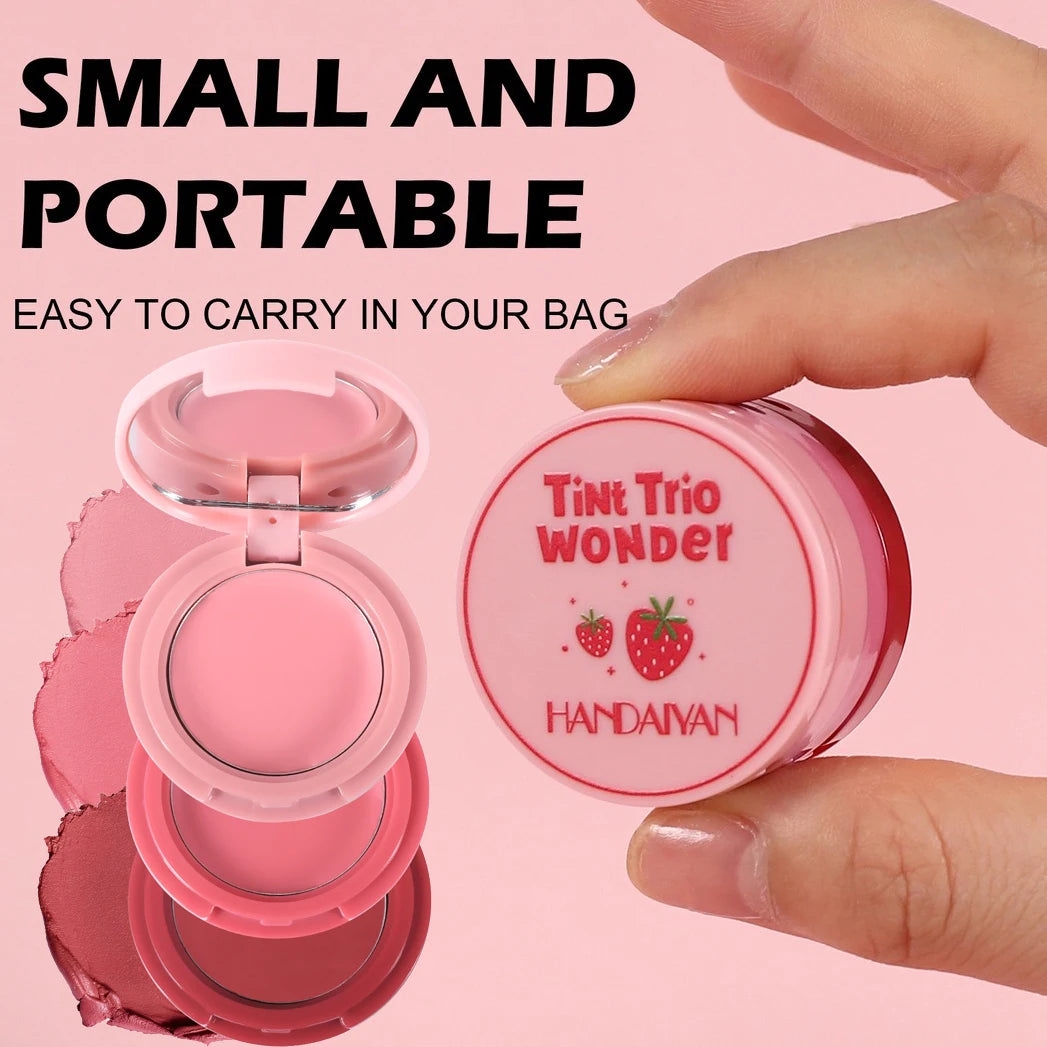 Strawberry Cheek & Lip Blush Cream Mousse Texture 3 IN 1 Tinted Mositure Velvet Matte Blush Palette Peach Red Face Pigment - kellylooksshop