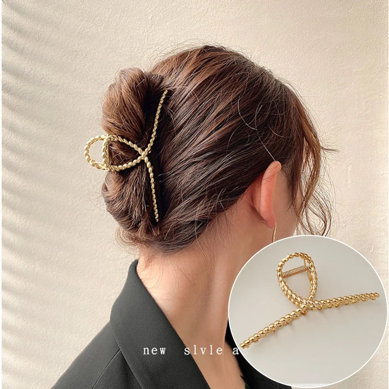 Fashion Elegant Gold Color S-shaped Metal Hairpins Hair Claw For Women Girls Korean Hair Clips Ponytail Clip Hair Accessories - Kellylooks Shop