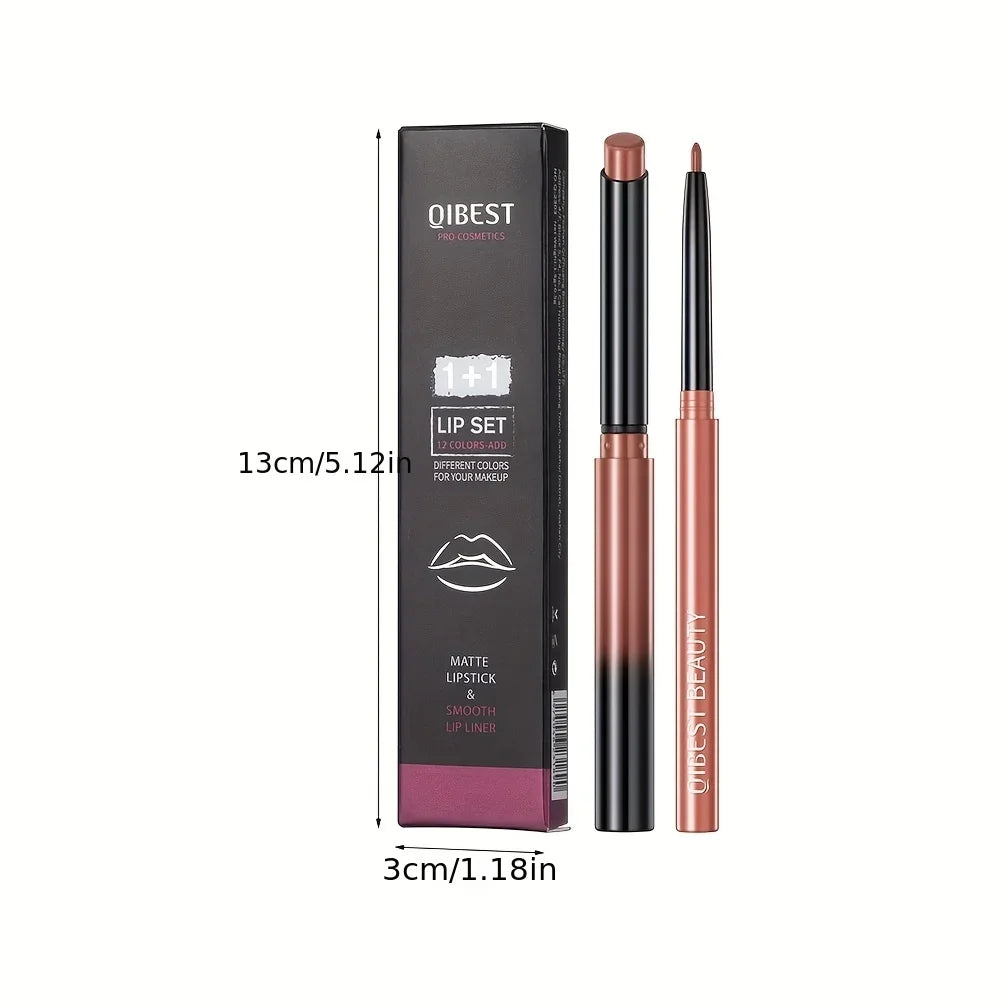 1+1 Matte Lip Set Matte Lipstick&Lip Liner Color Rendering Long Lasting Waterproof Valentine's Day Gifts Contain Plant Squalene - kellylooksshop