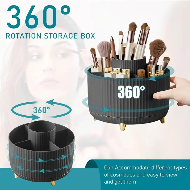 360° Rotating 5 Slot Makeup Brushes Holder Organizer Multi-Functional Desk Storage Cosmetics Storage for Vanity Desktop Bathroom - Kellylooks Shop