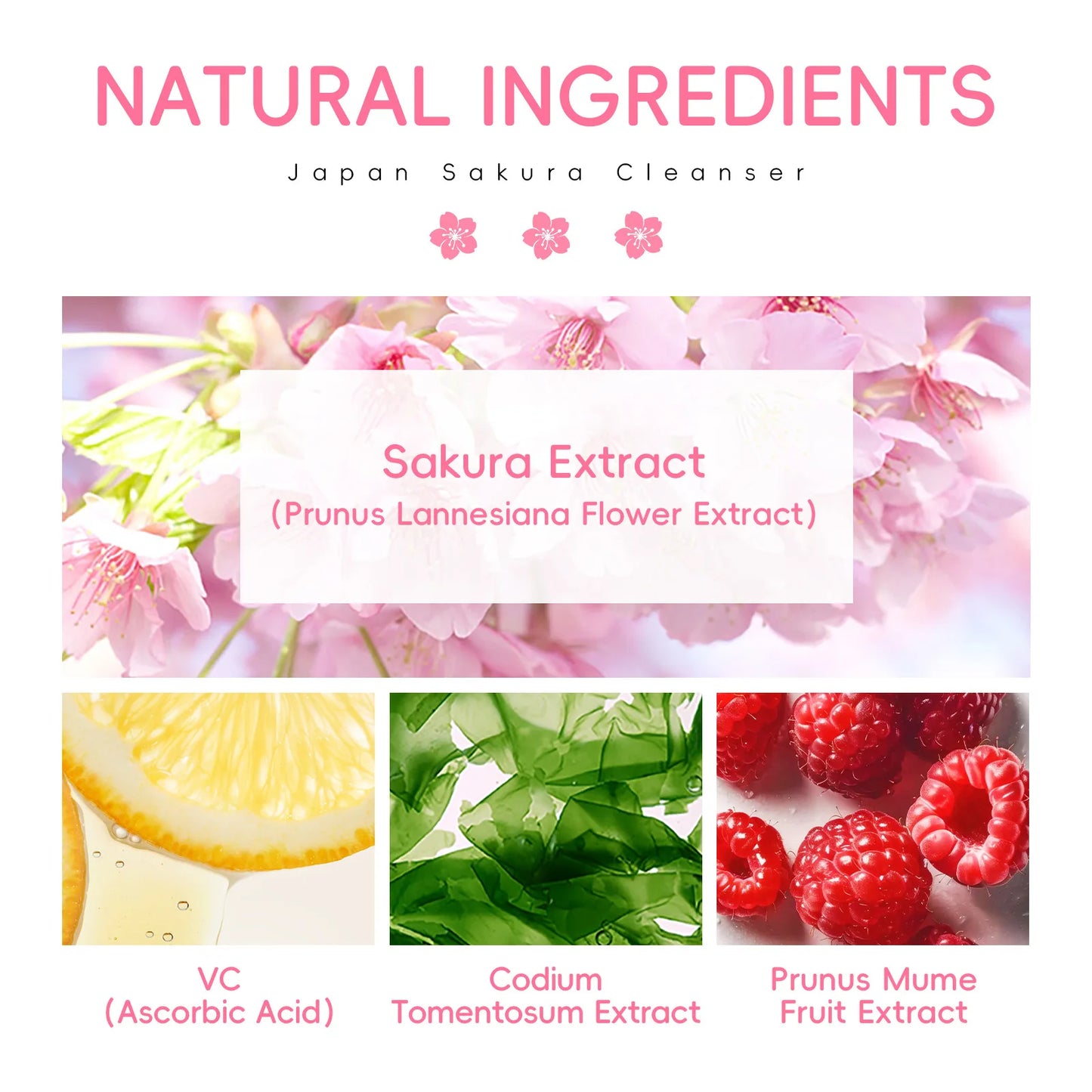 LAIKOU Sakura Facial Cleanser Foam Face Wash Remove Blackhead Moisturizing Shrink Pores Deep Cleaning Oil Control Skin Care 50g