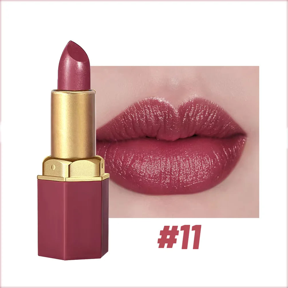 6 Colors Gold Bar Tube Lipstick Matte Texture Pearlescent Glitter Velvet Lipstick Valentine's Day Gift 1PCS - kellylooksshop