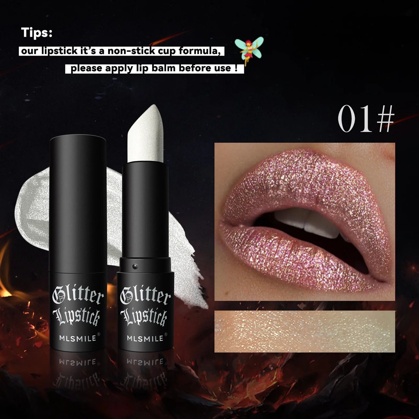 7Colors Glitter Lipstick Waterproof Long Lasting Diamond Pearlescent Metallic Lipstick Black Lipgloss Women Lips Makeup Cosmetic - kellylooksshop