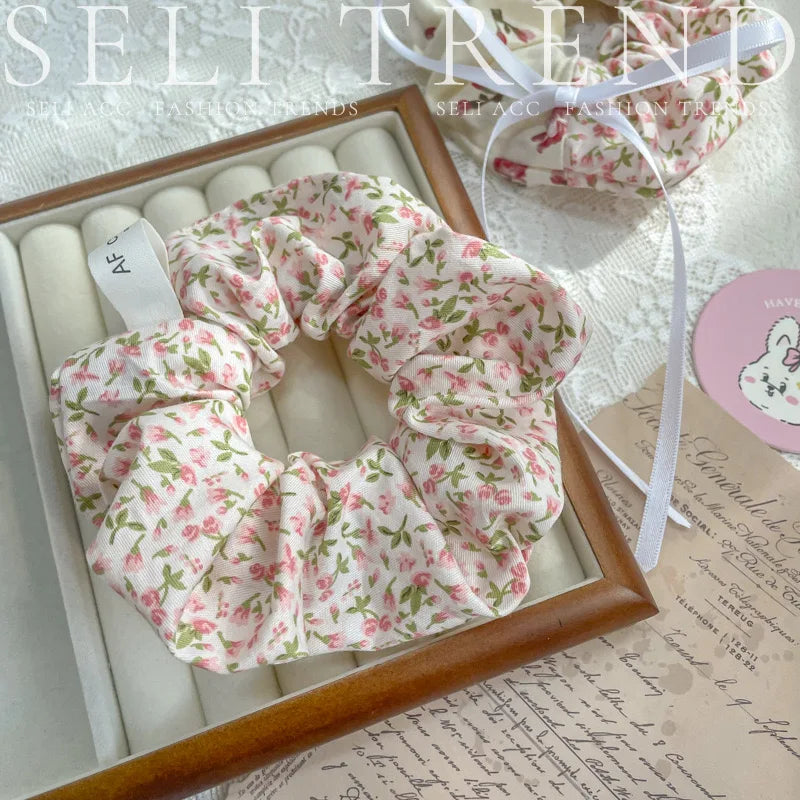 French Fashion Plaid floralScrunchies for Hair bow ribbon French girlish ponytail tie hair accessory versatile Hair ties - Kellylooks Shop