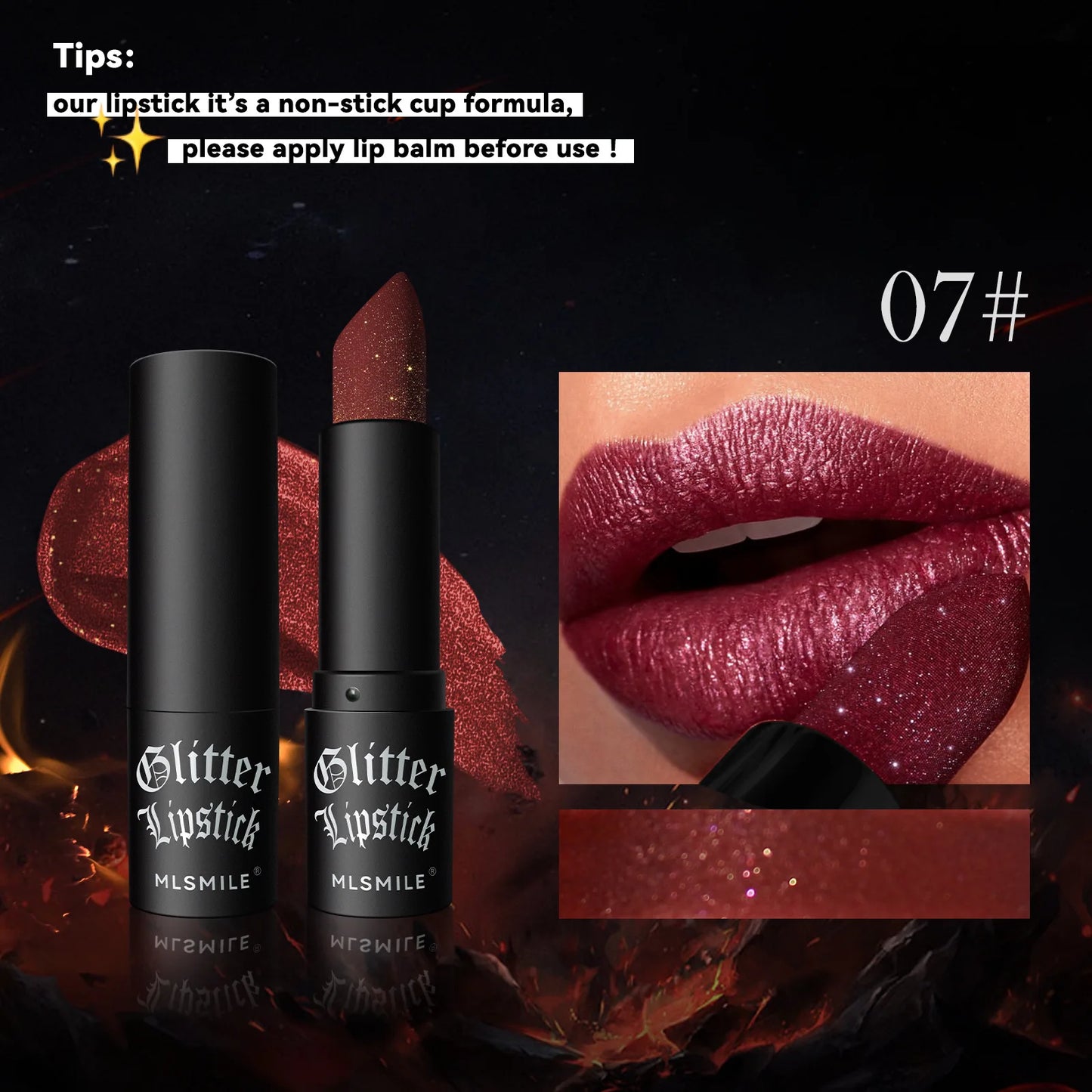 7Colors Glitter Lipstick Waterproof Long Lasting Diamond Pearlescent Metallic Lipstick Black Lipgloss Women Lips Makeup Cosmetic - kellylooksshop