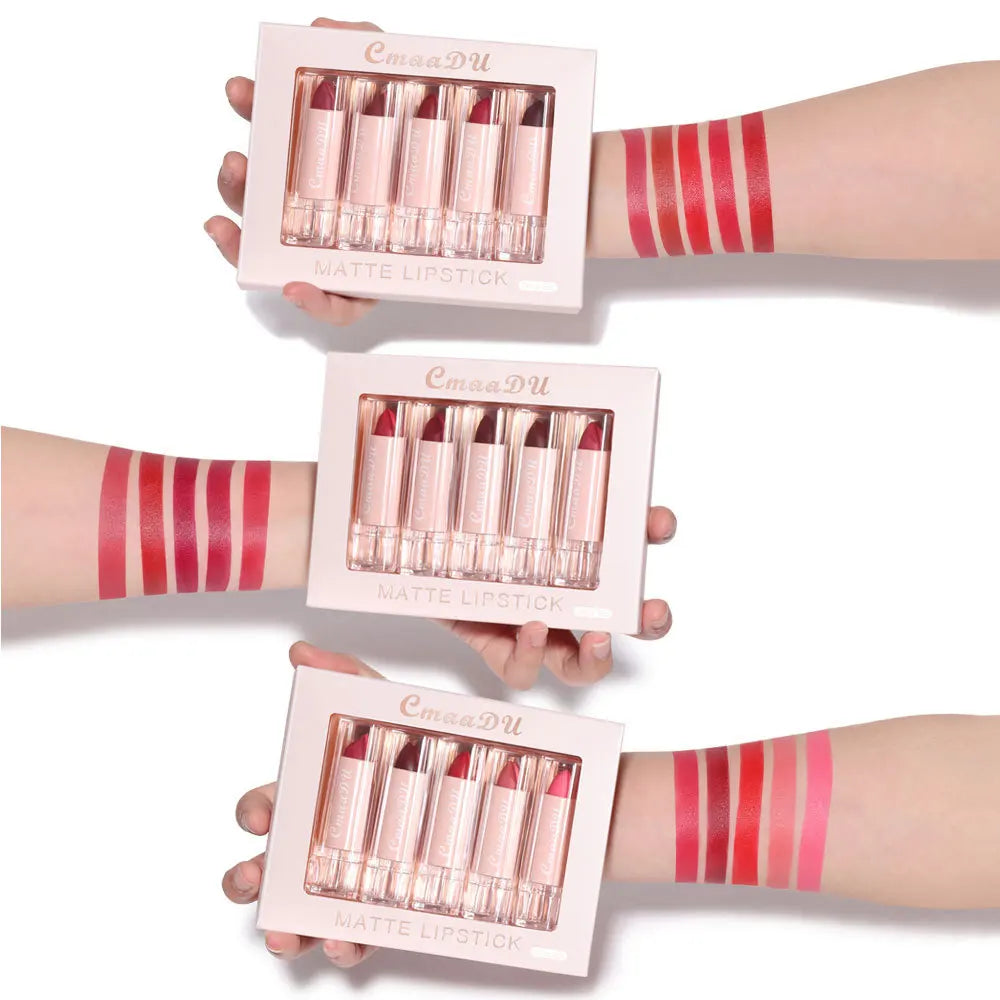 CmaaDu 5pcs Lipstick Set Lip Gloss Matte velvet Moisturizing, hydrating, comfortable, silky, easy to color, full of color - kellylooksshop