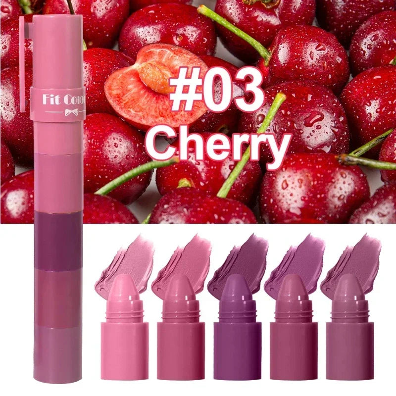 5 in 1 Matte Lipstick Crayon Kit Combo Red Purple Lip Tint Velvet Sexy Multicolour Lipstick Pen Non-stick Cup Lasting Lip Makeup - kellylooksshop