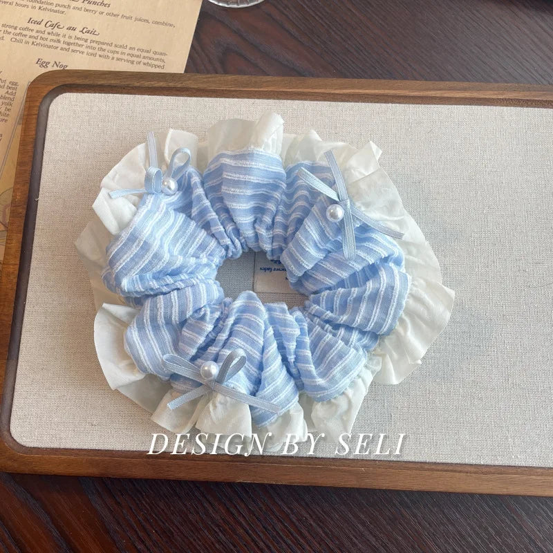 French Fashion Plaid floralScrunchies for Hair bow ribbon French girlish ponytail tie hair accessory versatile Hair ties - Kellylooks Shop