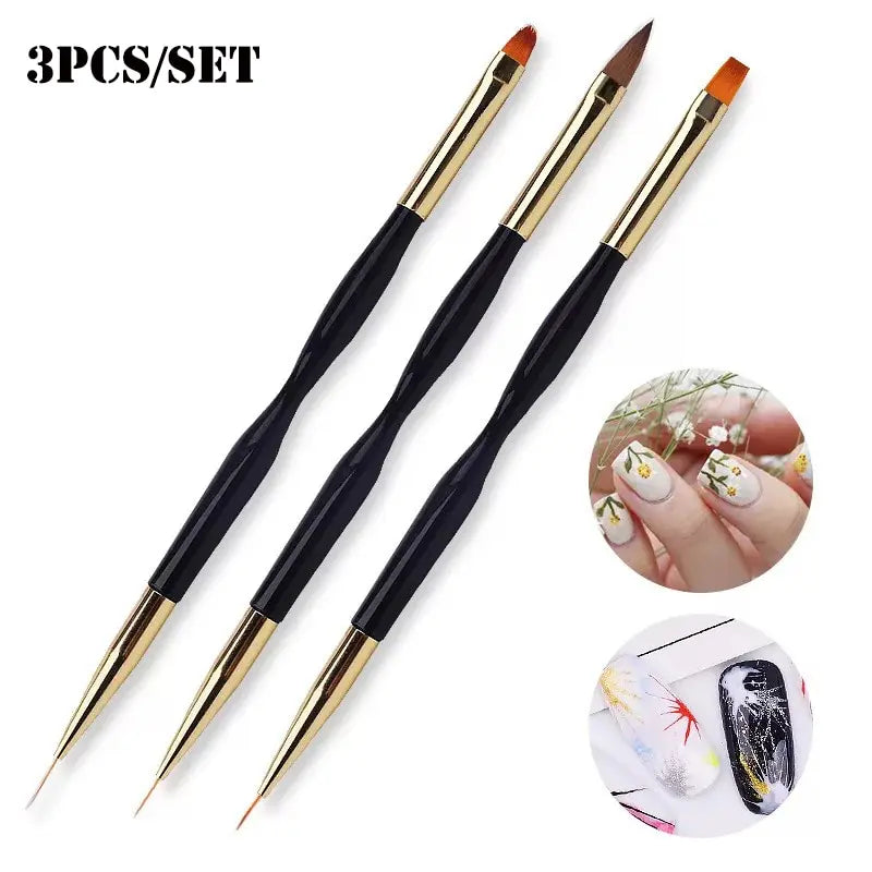 3 Pcs Manicure Brushes Dual Use Gel Gradient Brush Pinceles Ultra Thin Line Drawing Pen Dual End Nail Art Design Painting Tools - kellylooksshop