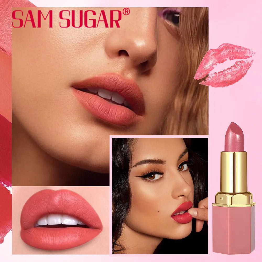 6 Colors Gold Bar Tube Lipstick Matte Texture Pearlescent Glitter Velvet Lipstick Valentine's Day Gift 1PCS - kellylooksshop