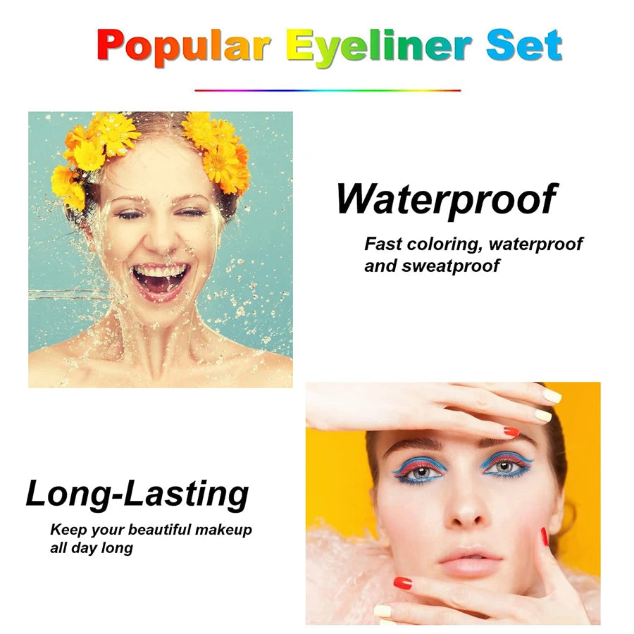 14-Color Colourful Eyeliner Pen, High Pigmented Pearly Shimmer Metallic Smokey Punk Gothic Style Eyeliner, Long Lasting Waterpro - kellylooksshop