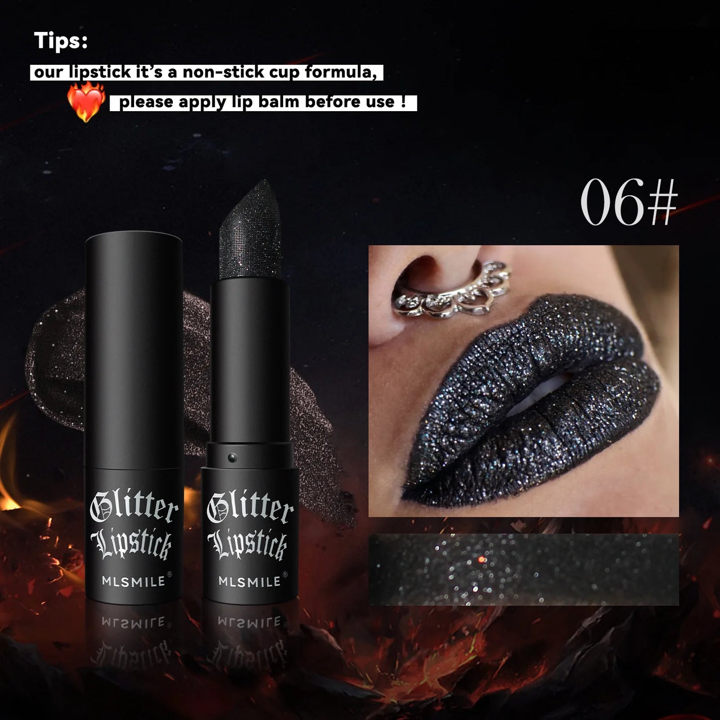 7Colors Glitter Lipstick Waterproof Long Lasting Diamond Pearlescent Metallic Lipstick Black Lipgloss Women Lips Makeup Cosmetic - kellylooksshop