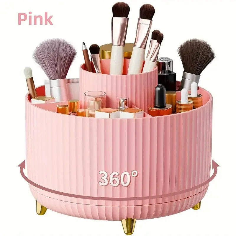 360° Rotating 5 Slot Makeup Brushes Holder Organizer Multi-Functional Desk Storage Cosmetics Storage for Vanity Desktop Bathroom - Kellylooks Shop