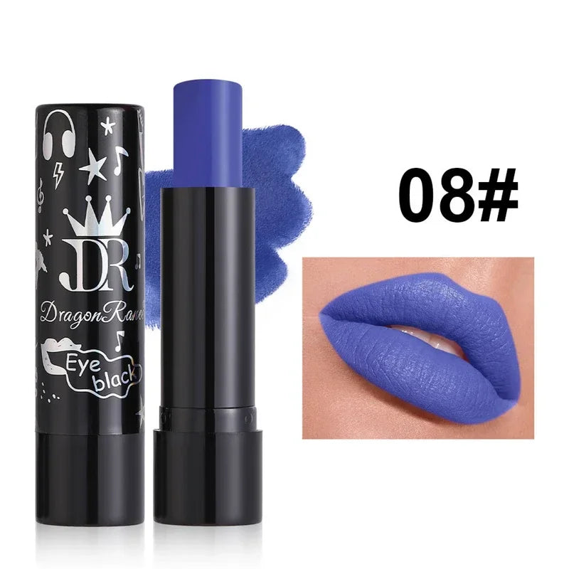New 12 Colors Matte Lipsticks Waterproof Pink Black Blue Velvet Lipstick Long Lasting Makeup Lip Stick Halloween Cosmetics NEW - kellylooksshop
