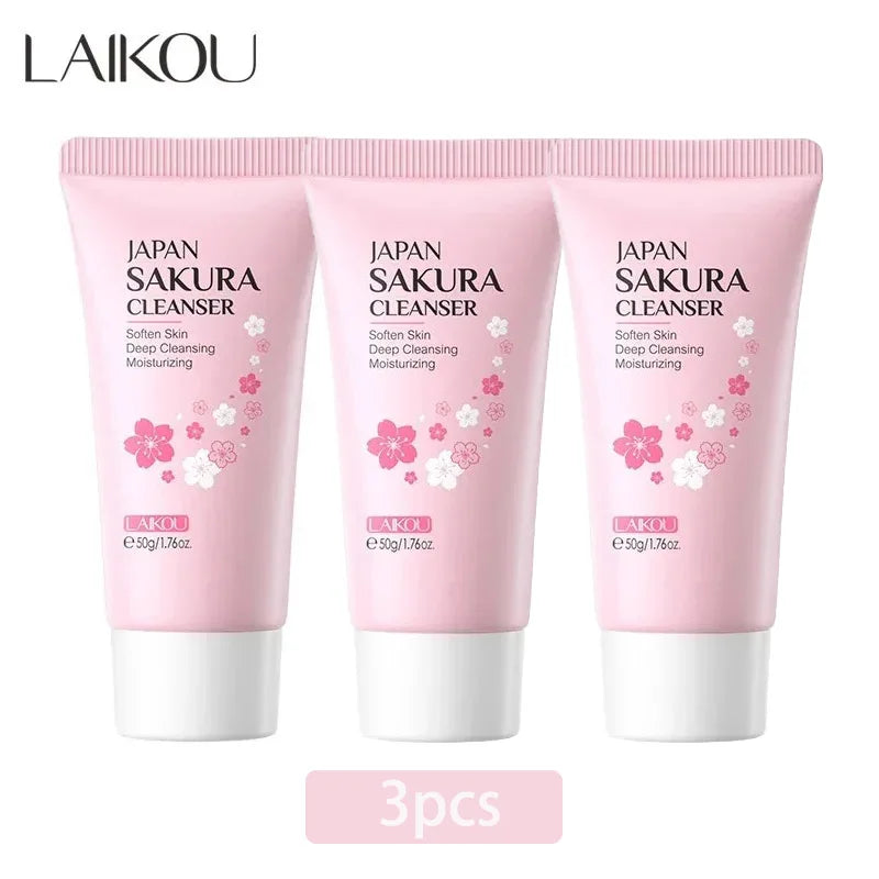LAIKOU Sakura Cleanser Gentle Deep Cleaning Oil Control Moisturizing Shrink Pores Face Skin Care 50g Skin Cleanser All Skin Type - Kellylooks Shop