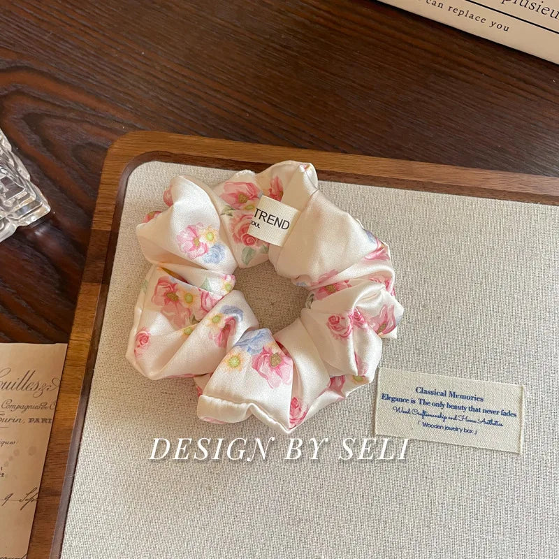 French Fashion Plaid floralScrunchies for Hair bow ribbon French girlish ponytail tie hair accessory versatile Hair ties - Kellylooks Shop
