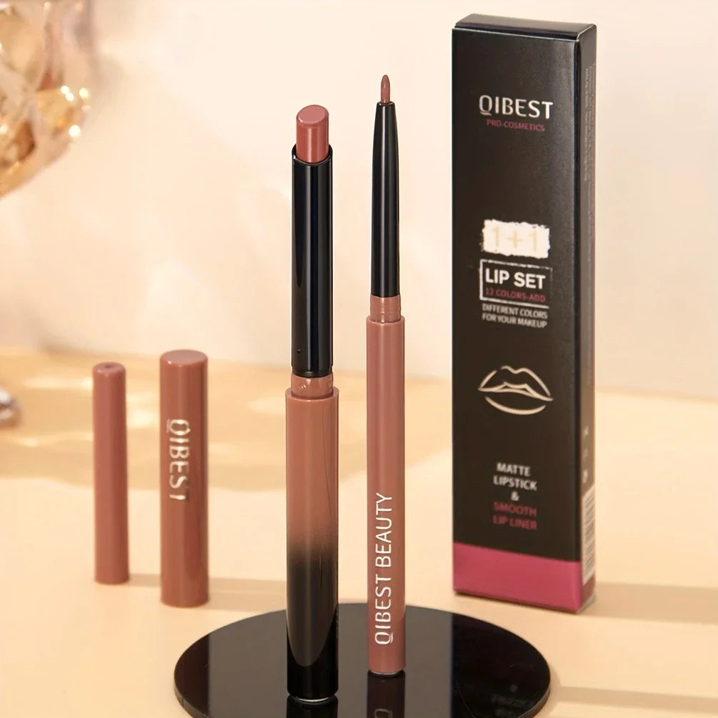 1+1 Matte Lip Set Matte Lipstick&Lip Liner Color Rendering Long Lasting Waterproof Valentine's Day Gifts Contain Plant Squalene - kellylooksshop