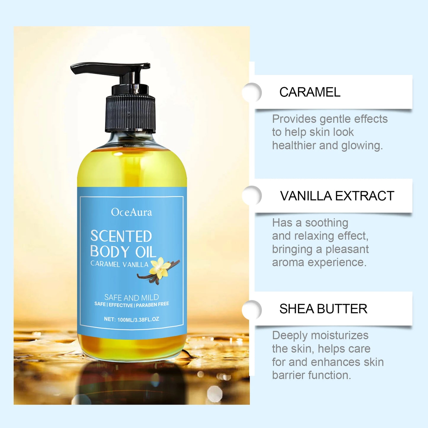 Vanilla Body Massage Oil Improve Moisturizing Relieve Stress Strengthen Nourishing Muscle Relaxing Body SPA Plant Essential Oils